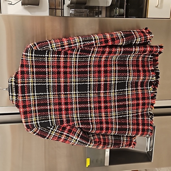 💕MANGO💕 Buttons Tweed Blazer ~ Multi-Color Plaid Print US Medium - Picture 9 of 15